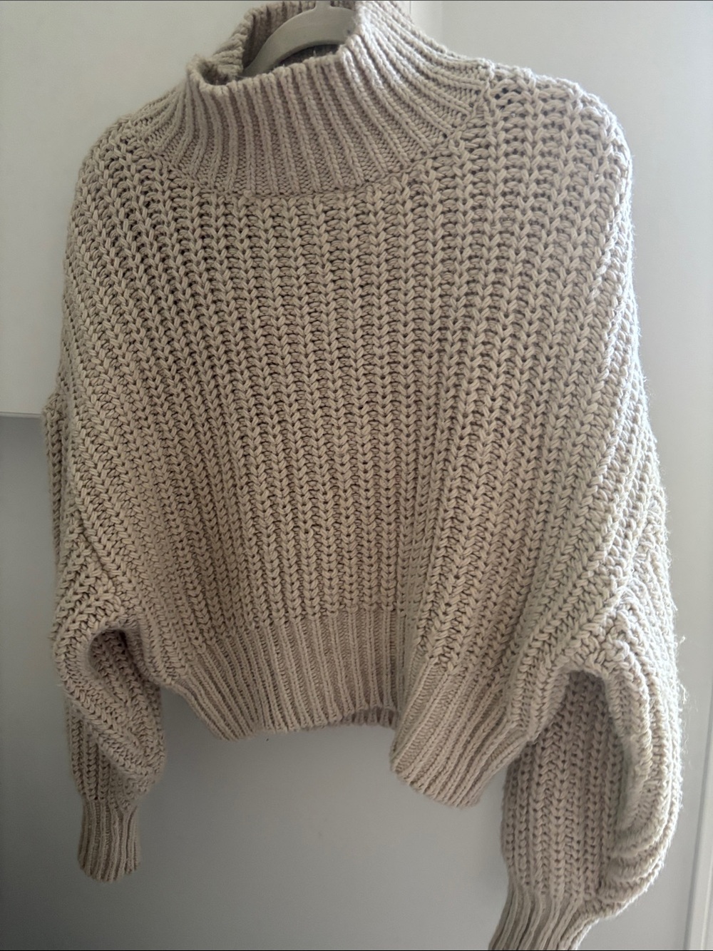 H&M Oversized Chunky Cowl Neck Sweater in Light Beige